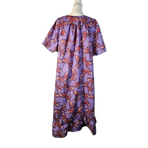 Anthony Richards Purple Red‎ Butterflies Mumu Dress Size XL NEW Short Sleeve - Picture 2 of 11